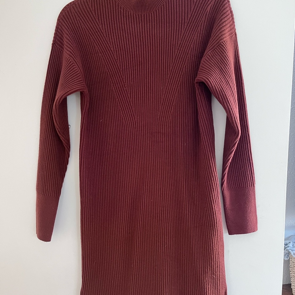 Abercrombie & Fitch Red Ribbed Long Sleeve Mock Neck Dress